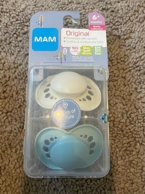 NWT 6m+ Mam Pacifier 2 pack (blue and off white)